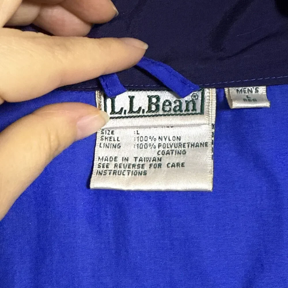L.L. Bean Men's Rain Jacket Sz Large Blue Full Zip Vintage Windbreaker Outdoors